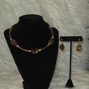 Chic Gold and Brown Necklace Set